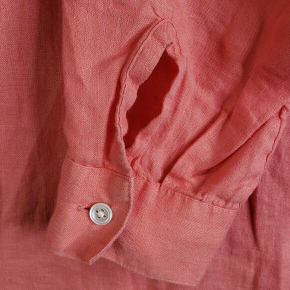 J. Jill Love Linen Shirt Top Coral Orange LS Size Large Petite LP Button Down - Picture 6 of 11